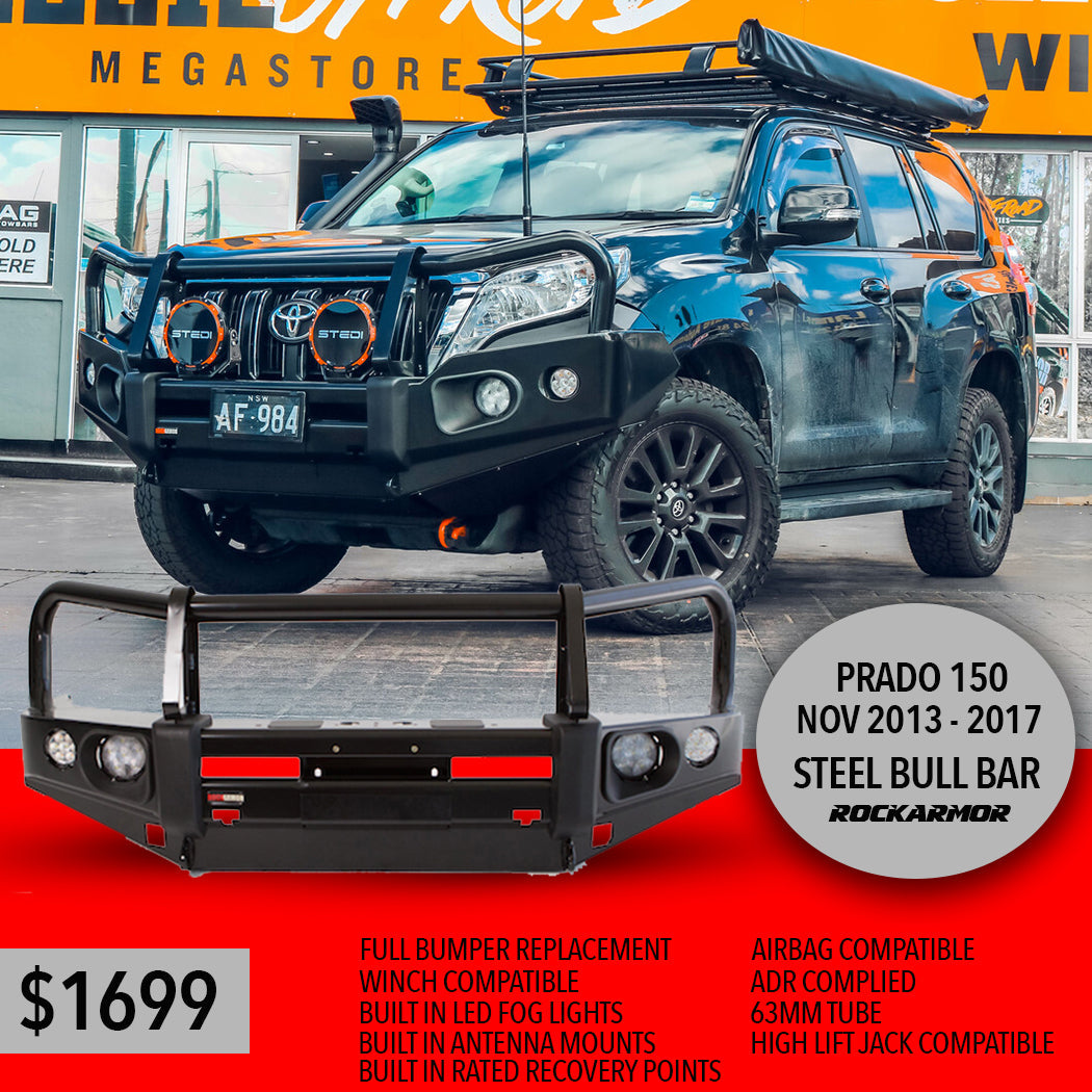 Prado 150 Series Rockarmor Elite Steel Bull Bar - Suits 2013 - 2017 Models